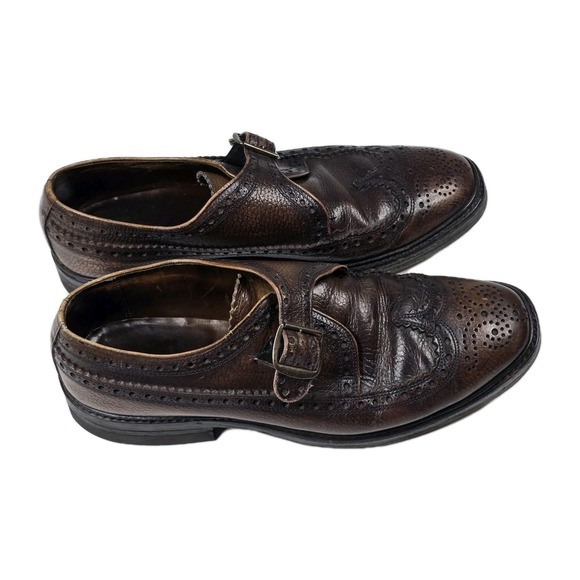 Vintage Florsheim Imperial Monk Strap Shoes 11 D Brown Leather Wingtip Brogue main image 9
